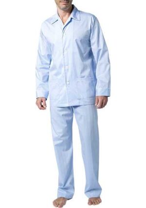 DEREK ROSE Herren Pyjama blau Baumwolle unifarben Classic Fit