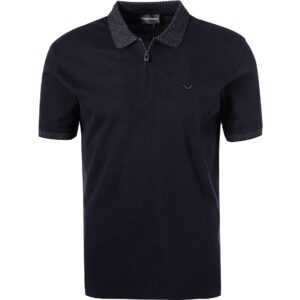 EMPORIO ARMANI Herren Zip-Polo blau Baumwoll-Piqué