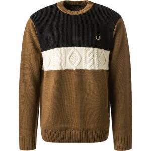 Fred Perry Herren Pullover braun Wolle Gestreift