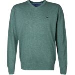 Fynch-Hatton Herren Pullover grün Baumwolle unifarben