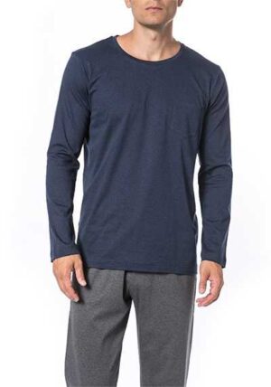 Novila Herren Longsleeve blau Baumwolle unifarben