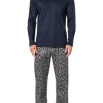 Novila Herren Pyjama blau Jersey-Baumwolle Gemustert